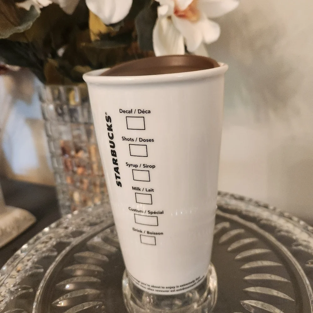 Starbucks White Mermaid Siren Logo Ceramic Travel Mug 12‎ oz Lid ☕️Like New!